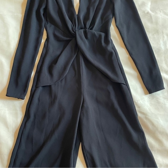 NEW! Self- Portrait- Black Twist Front Jumpsuit Cropped Crepe Jumpsuit Size S - Picture 6 of 13